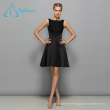 Lace Appliques Satin A-Line Sexy Black Prom Dress